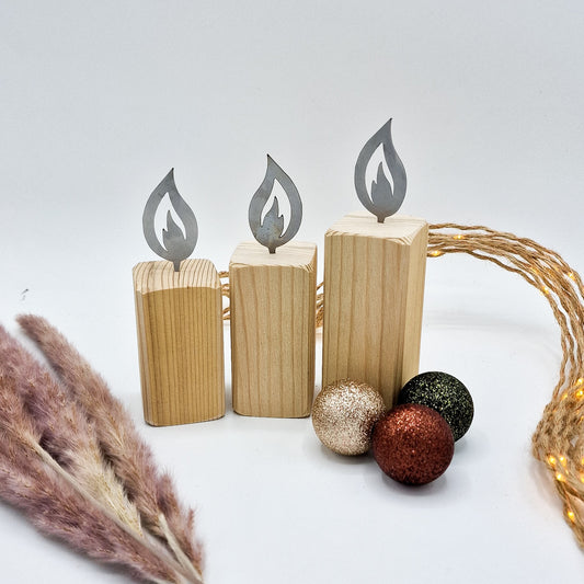 Recyceltes Holz Kerzenhalter Set, Holz Metall Deko für Zuhause, Rustikales Outdoor Holz Dekor handgemacht