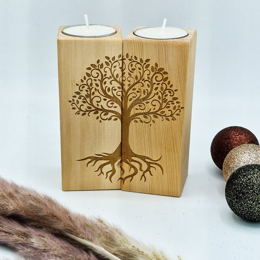 Zirbendeko Zirbensäulen Teelichthalter Kerzenhalter aus Holz Lebensbaum