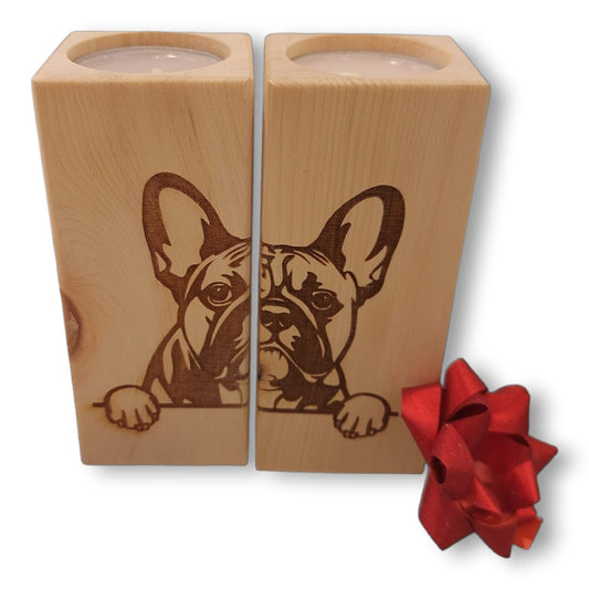 Zirbendeko Zirbensäulen Teelichthalter Kerzenhalter aus Holz Hunderassen