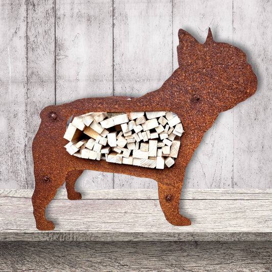 Brennholzregal Französische Bulldogge Hund aus Edelrost