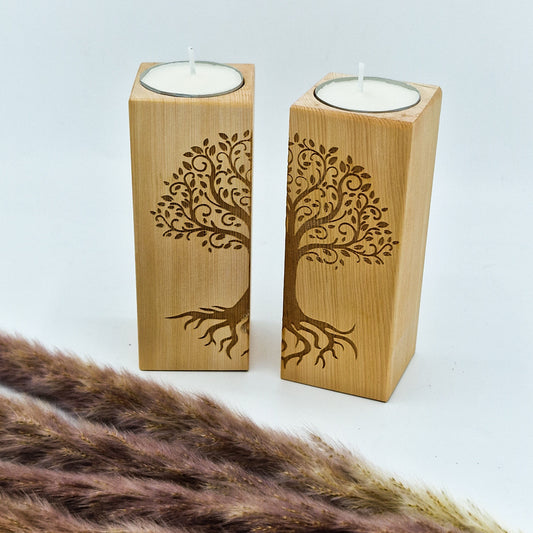 Zirbendeko Zirbensäulen Teelichthalter Kerzenhalter aus Holz Lebensbaum