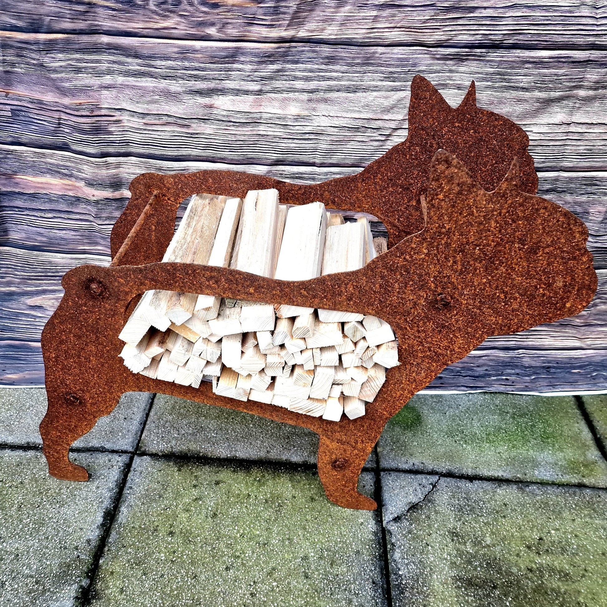 Brennholzregal Französische Bulldogge Hund aus Edelrost