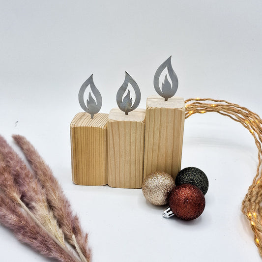 Recyceltes Holz Kerzenhalter Set, Holz Metall Deko für Zuhause, Rustikales Outdoor Holz Dekor handgemacht