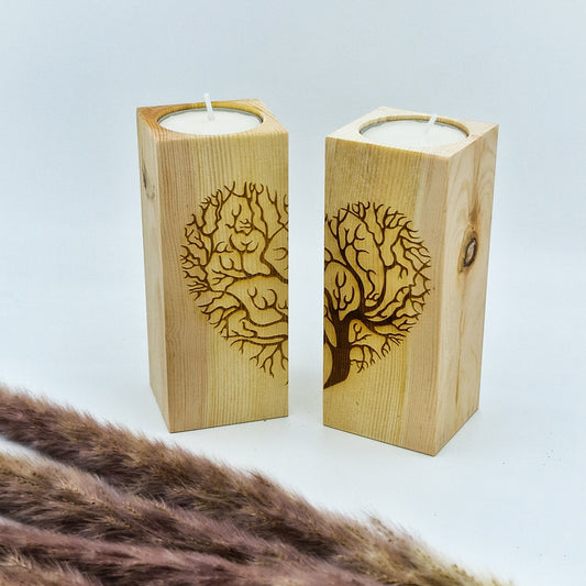 Zirbendeko Zirbensäulen Teelichthalter Kerzenhalter aus Holz Lebensbaum